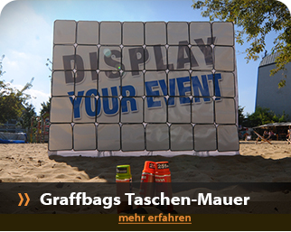 live Perfomance, Messe- und interaktive Show mit der Taschenmauer von Urban Artists - auch als Fotobackground