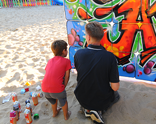 Die Graffbags Graffiti Taschenmauer für Events, Veranstaltung, Messe