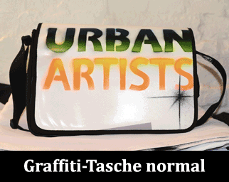 NEON! Graffiti-Tasche als Beispiel für Neon-Graffiti-Workshops mit Urban Artists