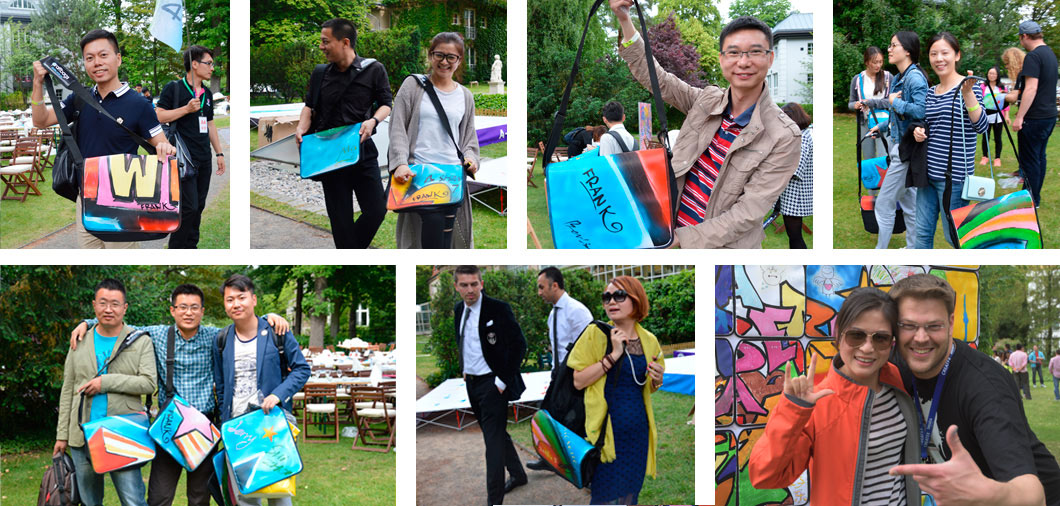 Teambuilding-Event Graffiti-Taschen Giveaways nach dem Finale Bayer- Graffiti-Teambuilding- Event Taschen Giveaways