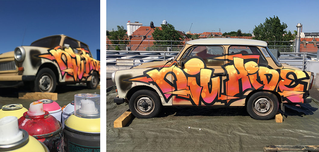 show graffiti trabant im Streetart Style für event mit graffiti Streetartist