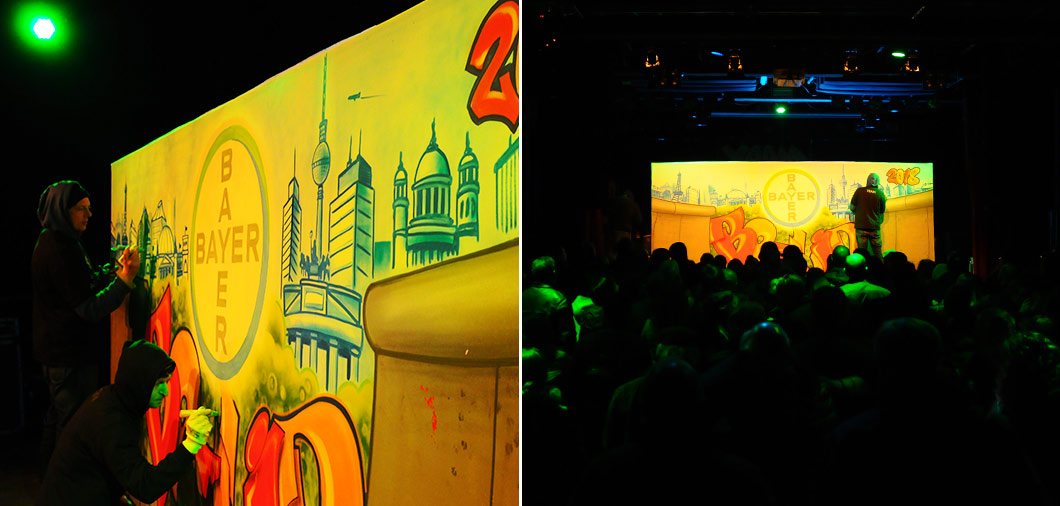 Graffiti livepainting durch Urban Artists buchen für Graffiti Leinwand mit firmenlogo für Event