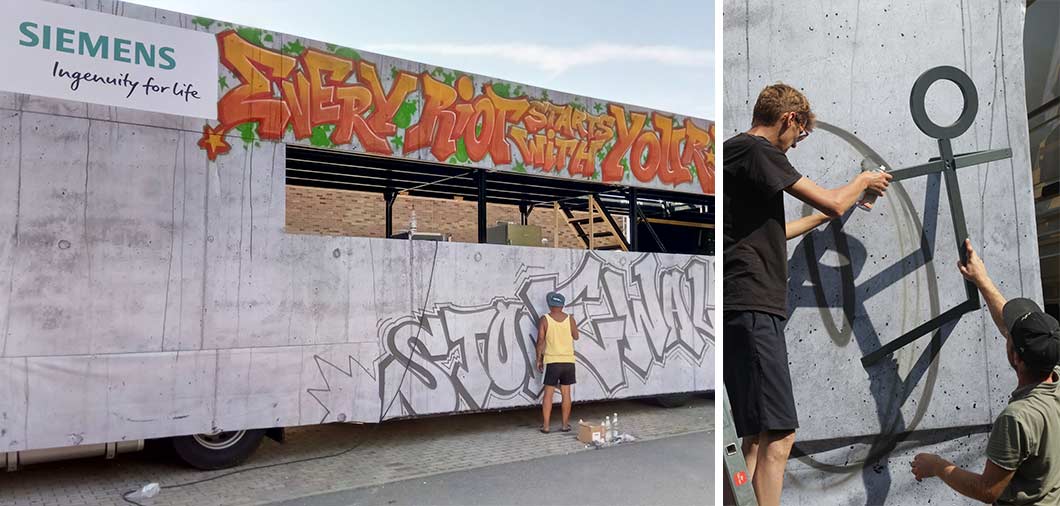 making of graffiti truck design by urban artists für siemens mit kunstinstallation und livegraffiti eventdesign