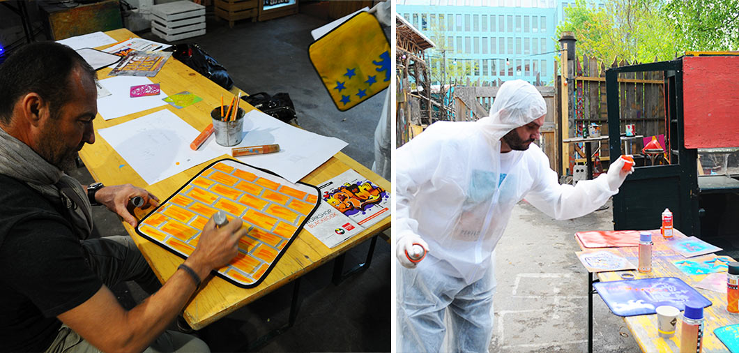 Gelungenes Ergebnis Brainstorming - Graffiti Bags Workshop - Urban Artists Graffiti Taschen Teamevent und andere Teamevents mit Street Art in Berlin Bild 4 Gelungenes Ergebnis Brainstorming - Graffiti Bags Workshop - Urban Artists Graffiti Taschen Teamevent und andere Teamevents mit Street Art in Berlin Bild 4
